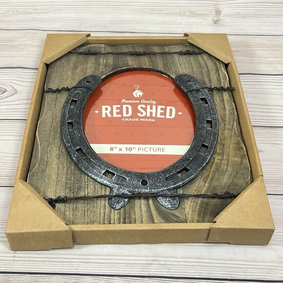RED SHED Horseshoe Picture Frame 8x10” Wood Barbed Wire Rustic Country Western - Picture 3 of 13